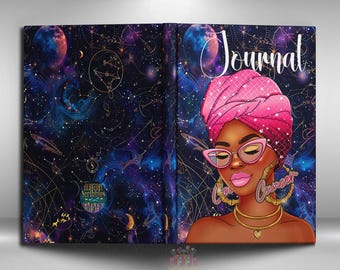 Cancer Zodiac Journal, Handmade Hardcover Book, Zodiac Journal, Zodiac Cancer Gift, Black Girl Journal, Afro- American Woman Astrology Gift