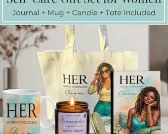 Self Care Gift Set for Women | Guided Journal, Affirmation Mug & Candle. Black Woman Self Love Gift Box. Relaxation, Healing Set