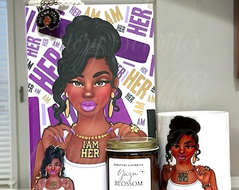 Black Woman Empowerment Gift Set, Journal, Mug, Candle & Bracelet