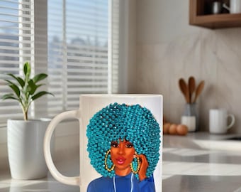 Personalized Rhinestone Afro Woman Mug: Glam Bling Coffee Cup