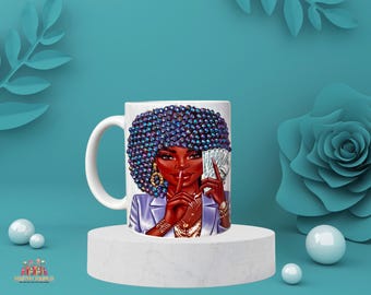 Rhinestone coffee mugs. Personalized bling mugs. Bling coffee cup.  Afro bling mugs