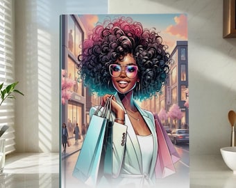 Afrocentric Black Woman Journal – Teal Hardcover, Self Care Notebook