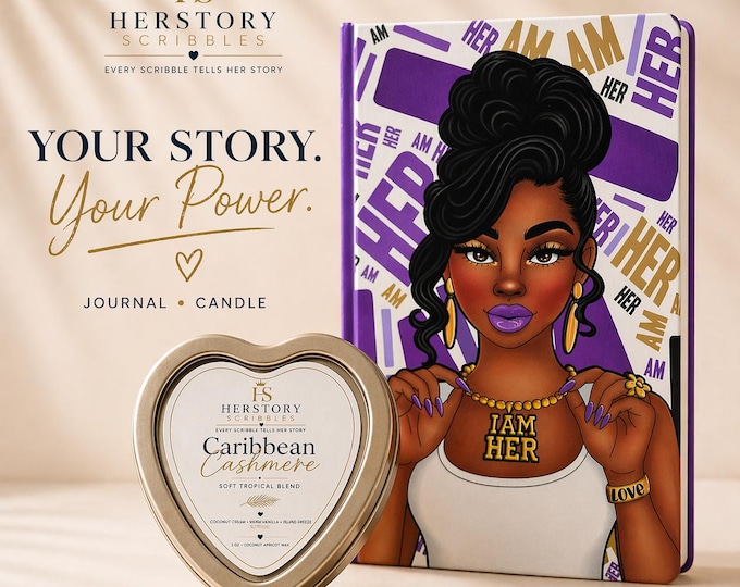 Featured listing image: Guided Self Discovery Notebook with Candle. Personal Growth Journal for Black Women. Reflection Prompts, Mental Clarity,  Gift for Her