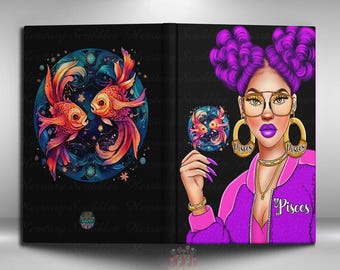 Pisces Zodiac Journal, Handmade Book, Zodiac Journal, Zodiac Gift,  Black Girl Journal, African American Woman Astrology Gift