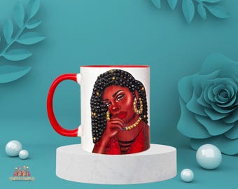 Bling Coffee Cup with Afro Woman Design, Rhinestone Black Woman Mug, Customized Bedazzled Mug