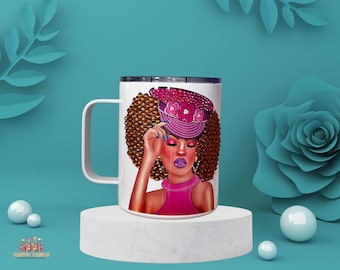 Personalized 12oz Stainless Steel Rhinestone Cup, Glamorous Bling Mug, Black Woman Bling Coffee Cup, Sparkly Mug