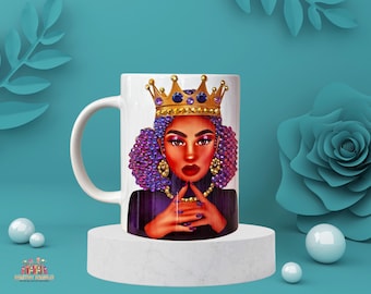 Bling Coffee mug for woman, Personalized Afro Woman Rhinestone Cup, 15oz Glamorous Bling Mug, Black Woman, Sparkly Mug
