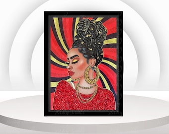 Framed Bling Black Girl Wall Art - 8x10 Sublimation Print with Rhinestones - Afrocentric Home Decor - Glam Art