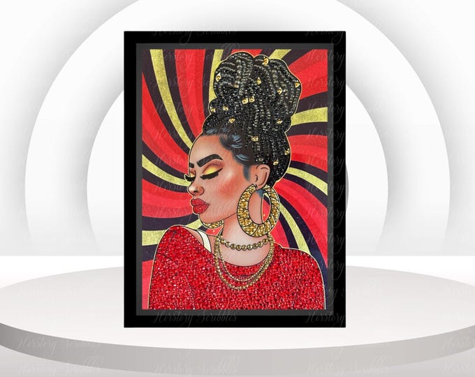 Featured listing image: Rhinestone Black Girl Art: Framed Afrocentric Glam Decor (8x10)