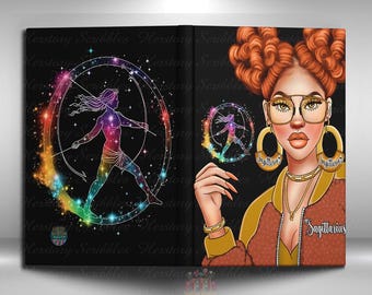 Sagittarius Lady Journal, Handmade Book, Zodiac Journal, Zodiac Gift, Black Girl Journal, African American Woman Astrology Gift