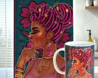 Black Woman Gift Set: Journal, Mug, & Candle - Afrocentric Art