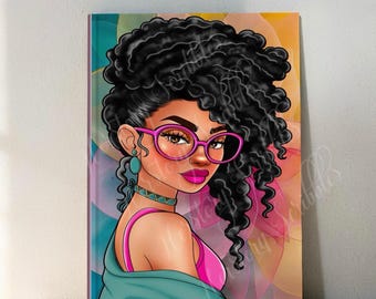 Afrocentric Woman Hardcover Journal: Vibrant Floral Art Notebook