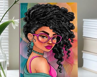 Afrocentric Woman Hardcover Journal: Vibrant Floral Art Notebook