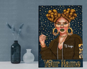 Personalized Virgo Zodiac  Journal, Handmade Hardcover Book, Zodiac Journal,  Black Girl Journal, Woman Astrology Gift. Self-care Journal