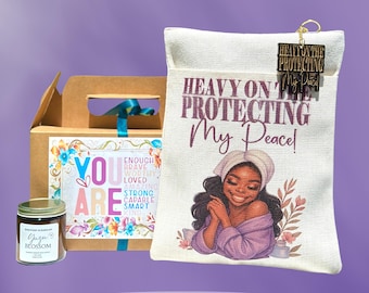 SelfCare Journal for African American Women | Weekly 249-Page Guided Wellness Planner, Heavy on the Protecting My Peace | Self Care Gift Set