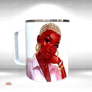 Rhinestone Afro Lady coffee mugs. Personalized bling mugs. Stainless steel Bling coffee cup.  12oz Afro bling mugs