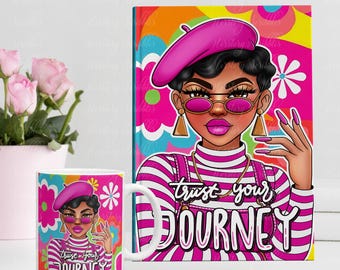 Black Woman Journal Mug Tote & Candle Gift Set | Self Care Gift for Her | Affirmation Bundle | Relaxation Box | Afrocentric Gift