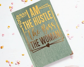 Inspirational Linen Journal: Gold Foil Mantra, Boss Lady Gift
