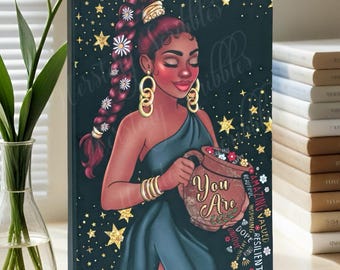 Black Woman Journal with Gold Stars – Inspirational Hardcover Notebook ‘You Are’ | Afrocentric Self-Care Journal, Empowerment Gift for Women