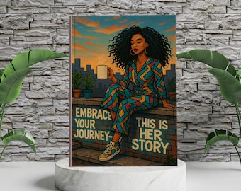 Black Woman Hardcover Journal with Monthly Prompts – Handmade a5 lined page  Notebook, Empowering Self-Care Gift for Her