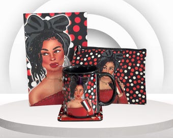 Afrocentric Journal & Mug Gift Set – Black Woman Notebook, Matching  12oz Ceramic Coffee Mug, and Pouch for Black Girl Magic, Self-Care Gift