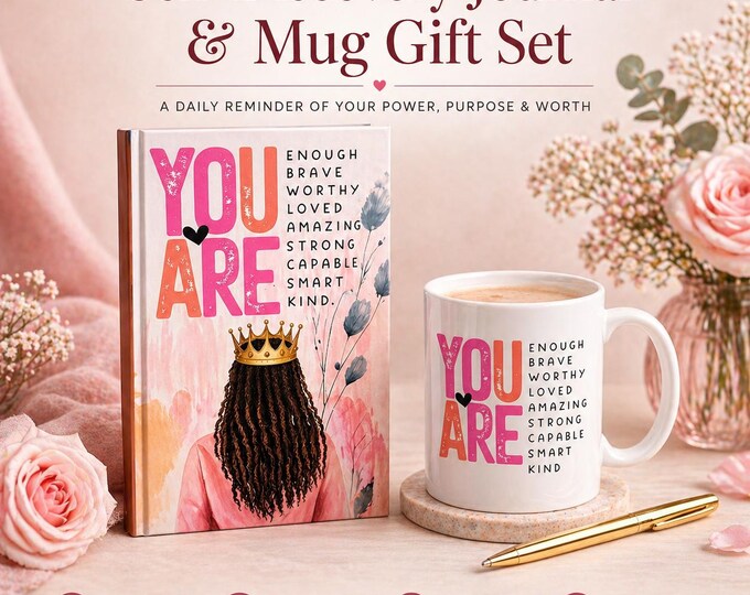 Featured listing image: Self-Discovery Journal and Mug Gift Set for Black Women with Guided Prompts and Reflection Writing