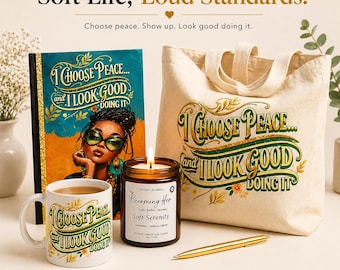Soft Life Guided Journal Gift Set for Women. Self Care Journal with Prompts, Mug & Candle Set. Relaxation Gift for Black Women.