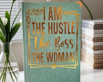 Inspirational Linen Journal: Gold Foil Mantra, Boss Lady Gift