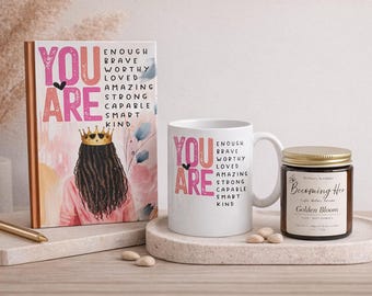 Affirmation Gift Set: Journal, Mug, Candle, Gold Pen