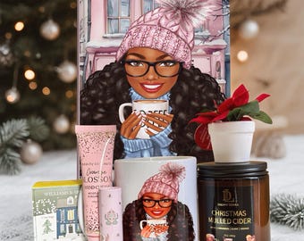 Personalized Christmas Gift Set for Black Women, Custom Journal, Mug & Ornament