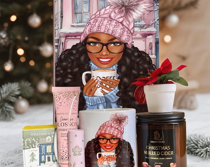 Featured listing image: Personalized Christmas Gift Set for Black Women, Custom Journal, Mug & Ornament