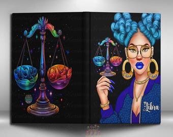 Libra Journal, Handmade Hardcover Journal, Zodiac Gift, Libra  gift for her, Black Girl Journal, African American Woman Astrology Gift