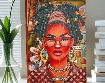 Sisterhood Journal Gift for Black Women, Personalized Afrocentric Notebook with Monthly Prompts, Self-Care & Empowerment Friend Gift