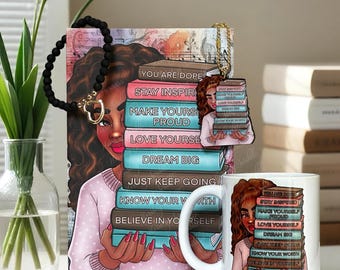 Inspirational Journal Gift Set for Women | Black Woman Journal & Mug Set | Positive Affirmation Gift | Stay Inspired Collection