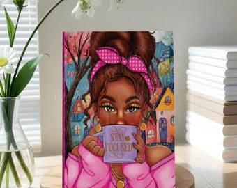 Black Woman Journal Gift Set: Handmade journal, Candle & Keychain - Self Care Stationery