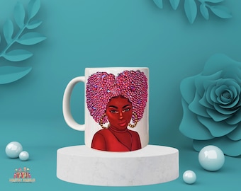 Afro Lady Bling Coffee Mug, Rhinestone Personalized Cup, Black Woman Bedazzled Coffee Cup, Sparkly Mug