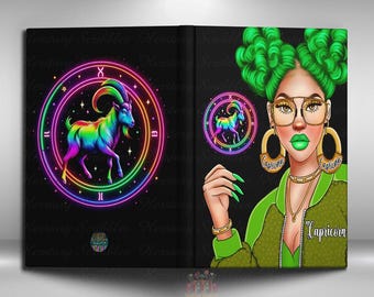 Capricorn Black Girl Journal, Handmade Book, Zodiac Journal, Zodiac Gift, Black Girl Journal, African American Woman Astrology Gift