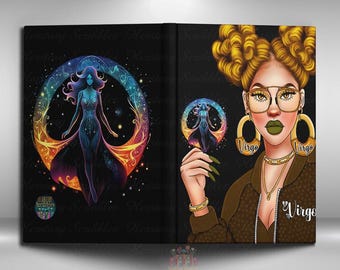 Virgo Zodiac  Journal, Handmade Hardcover Book, Zodiac Journal, Zodiac Virgo Gift, Black Girl Journal, African American Woman Astrology Gift