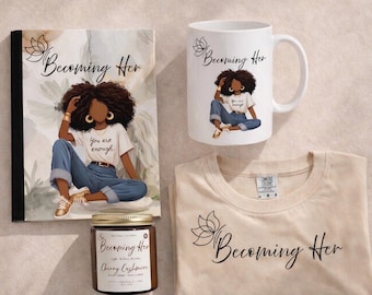 Becoming Her Self-Care Ritual Set • Journal, Mug, Candle, T-Shirt