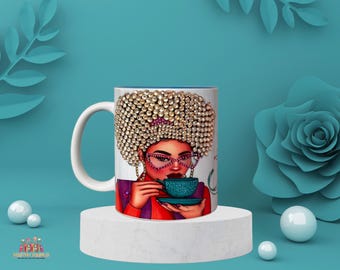 Afro bling mugs black woman bling mugs personalized bling mugs Rhinestone coffee mugs  bling coffee cup
