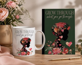 Journal and Mug Set for Women | Self Discovery Gift Set for Black Women | Guided Journal with Prompts + 11oz Matching Mug