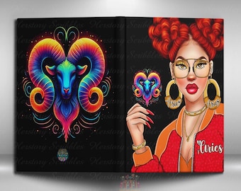 Aries Zodiac Journal, Handmade Book, Zodiac Journal, Zodiac Gift, Aries gift, Black Girl Journal, African American Woman Astrology Gift