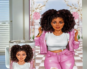 Black Woman Art  Pink Journal Gift Set: Mug, Candle & Bracelet