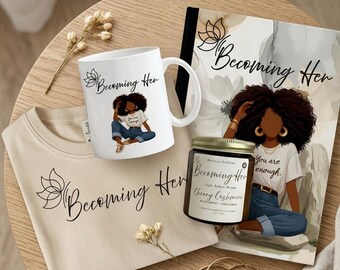 Becoming Her Self-Care Ritual Set • Journal, Mug, Candle, T-Shirt