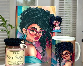 Black Woman Self-Care Gift Set: Afrocentric Journal, Mug, Candle & Bracelet