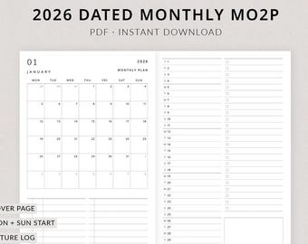2026 Monthly Planner MO2P | POCKET TN Printable Planner - Dated monthly pages, 2026 planner, Month at a glance, Pocket TN monthly insert