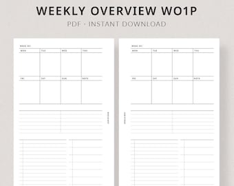 Weekly Overview WO1P #305 | FC Compact Printable Planner - FCC weekly planner Franklin Covey Compact inserts printable planner pages