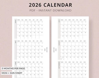 2026 Calendar | Personal Printable Planner - Dated 2026 planner printable, calendar year tracker, Filofax personal size planner inserts