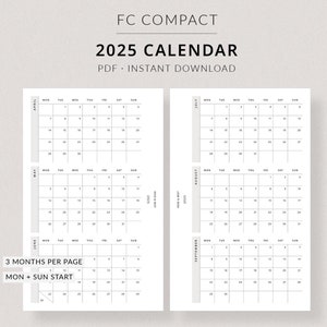 2025 Calendar, FC Compact Printable Planner - Dated 2025 planner, calendar year tracker, Franklin Covey Compact size planner inserts