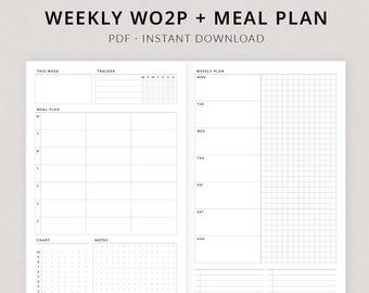 Weekly Planner + Meal Planner WO2P | Pocket TN Printable Planner - Habit tracker, Mood tracker, Sleep tracker, Symptom tracker